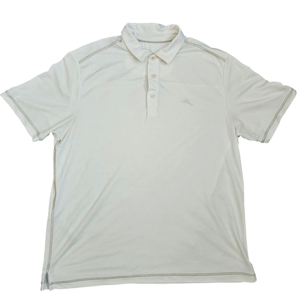 Tommy Bahama Men's Polo Swordfish Logo Short Sleeve Size Medium Off White - Picture 1 of 9